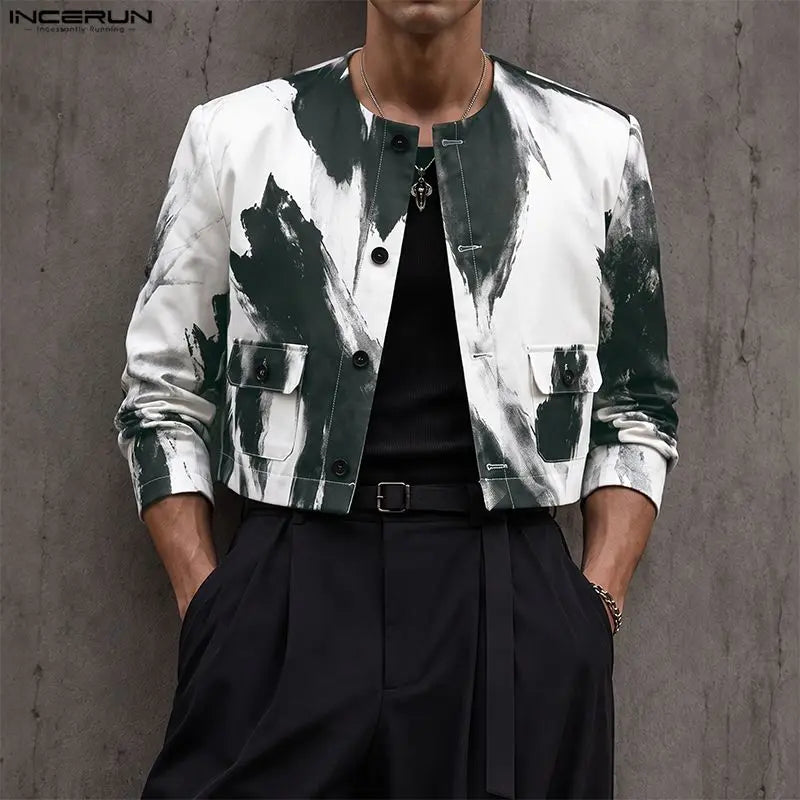 Men's Tie Dye Print Short Jacket Single Breasted