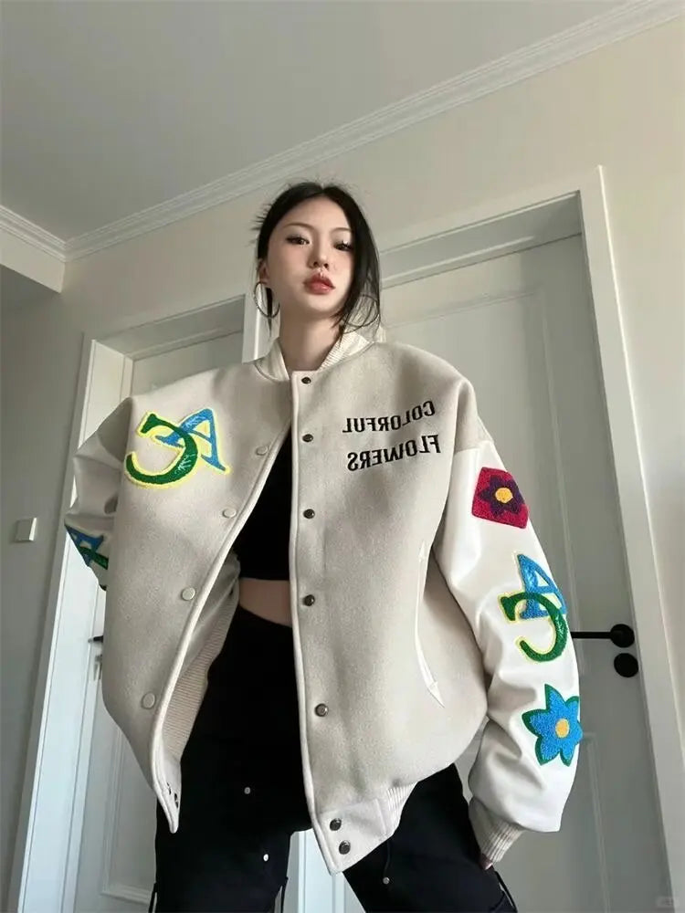 Retro Embroidered Baseball Jacket Women’s Streetwear Coat