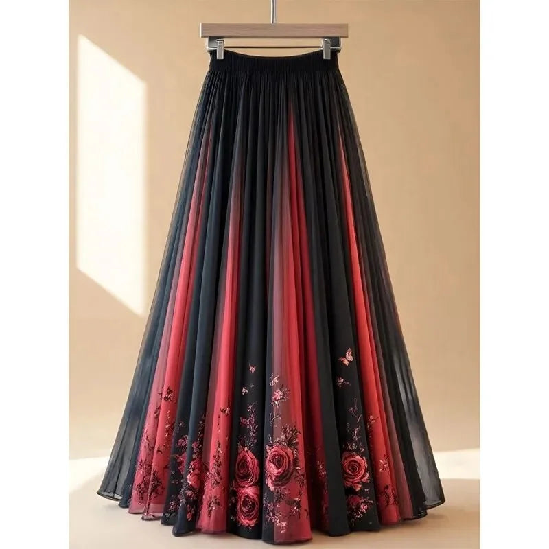 Floral Chiffon A-Line Midi Skirt – Casual Holiday Style