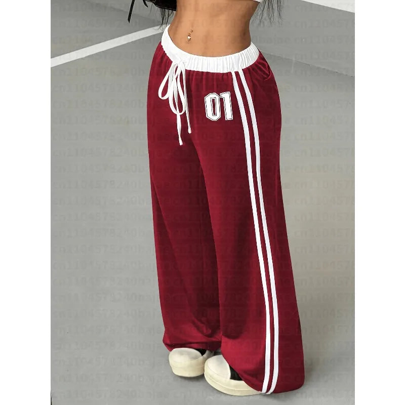 Kids Wide Leg Track Pants With Side Stripe Print