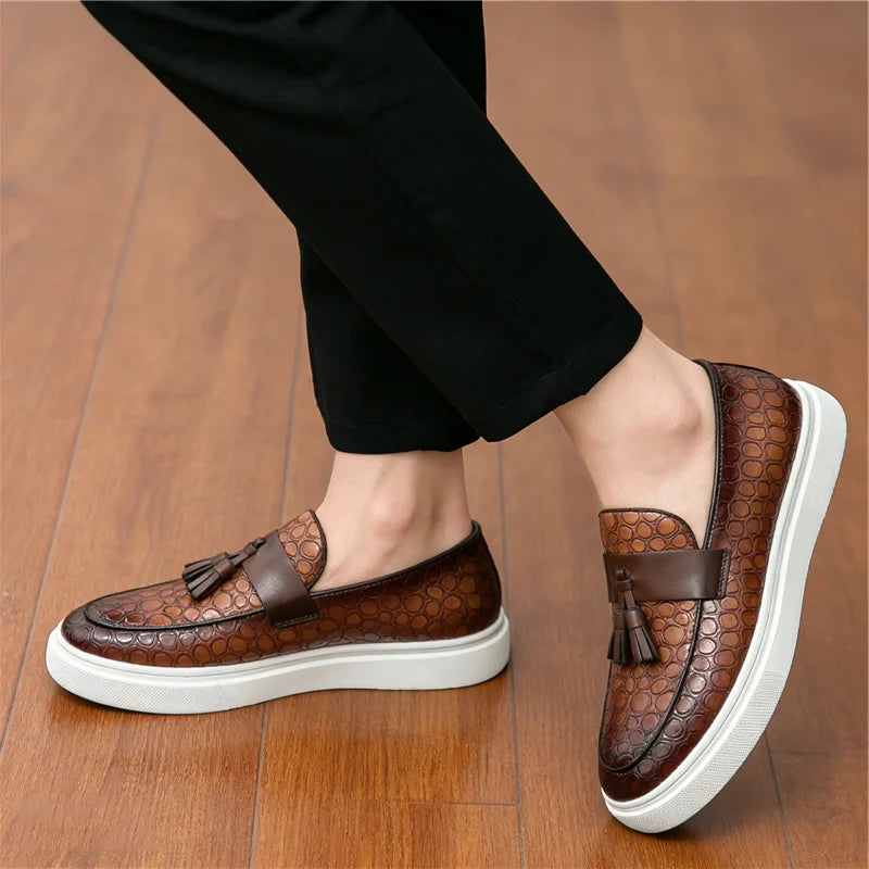 Men's Split Leather Tassel Loafers Casual Slip-On Shoes