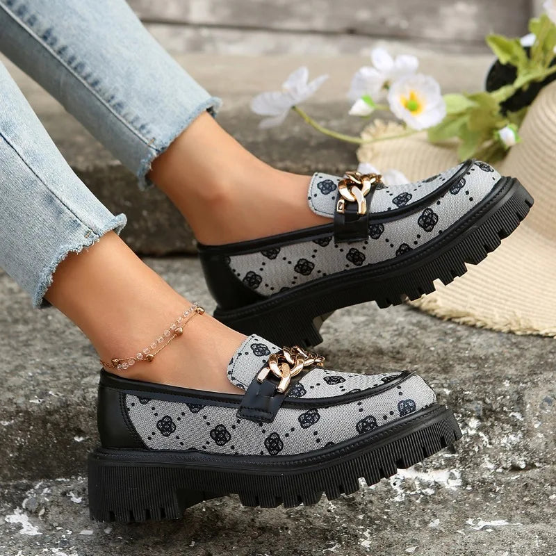 Women’s Mid Heel PU Pumps With Square Heels & Round Toe