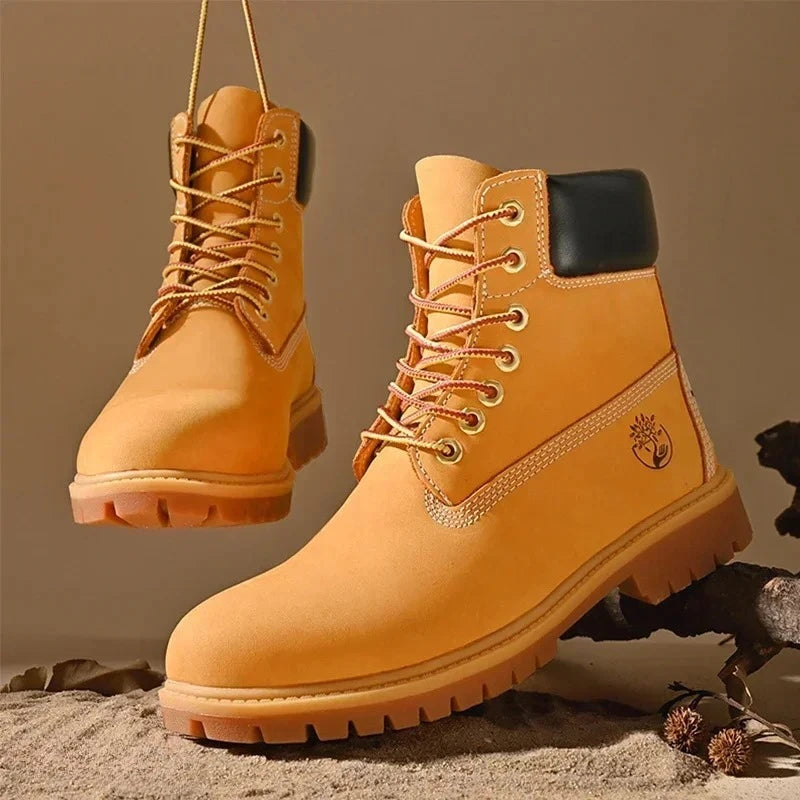 Men’s PU Outdoor Boots With Rubber Sole Lace-Up Design