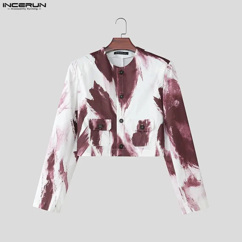 Men's Tie Dye Print Short Jacket Single Breasted