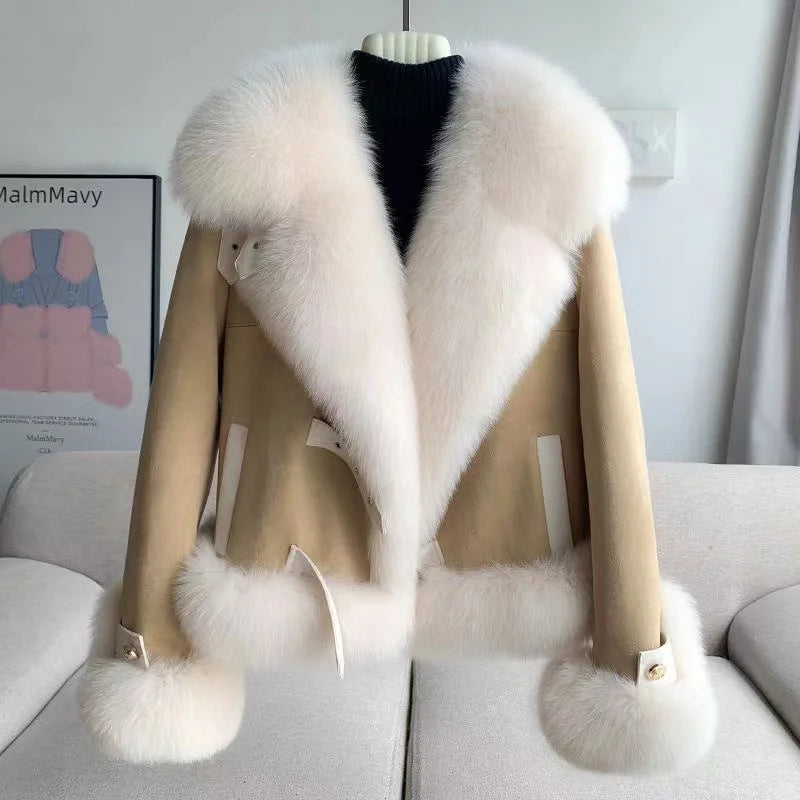 Women’s Faux Mink Fur Short Coat – Belted Winter Jacket