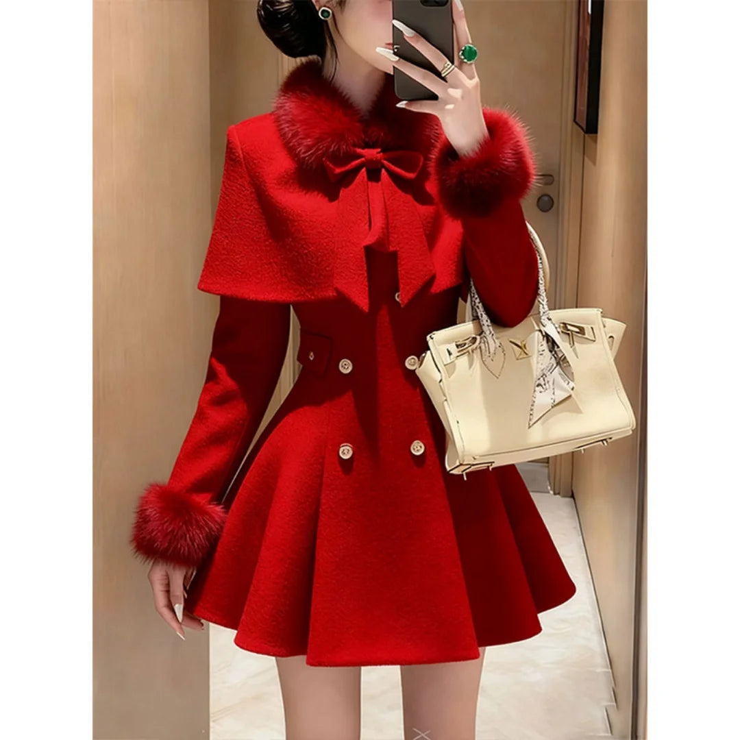 Women’s A-Line Mini Dress With Belted Coat Set
