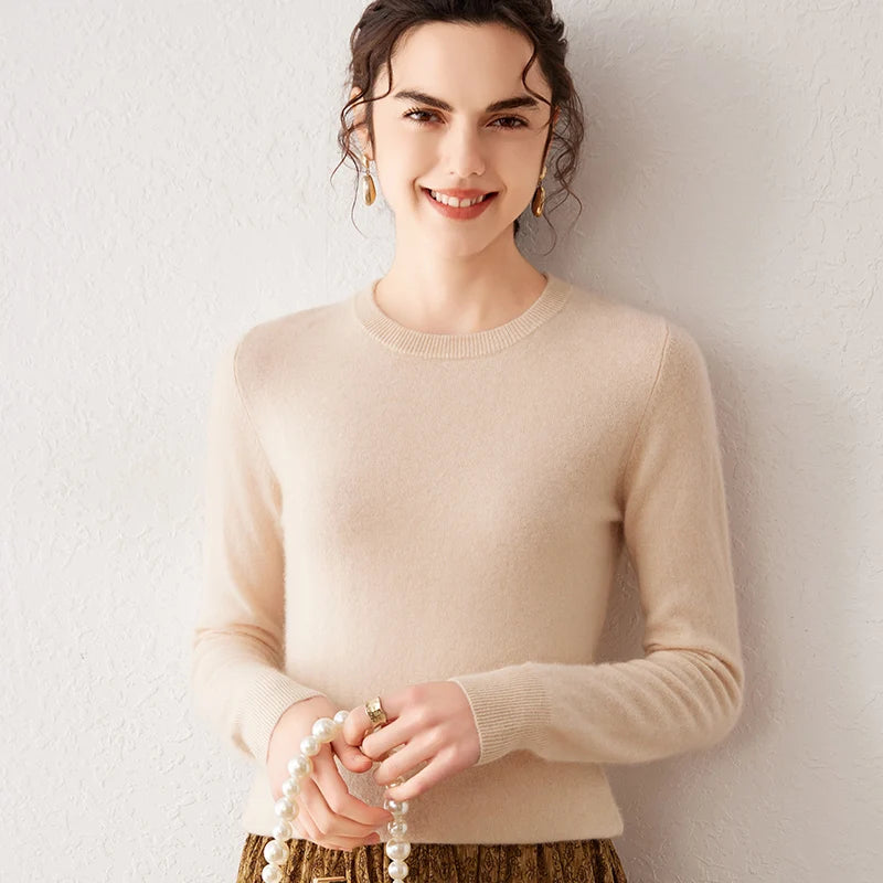 Women’s Cashmere Knit Sweater Crew Neck Long Sleeve
