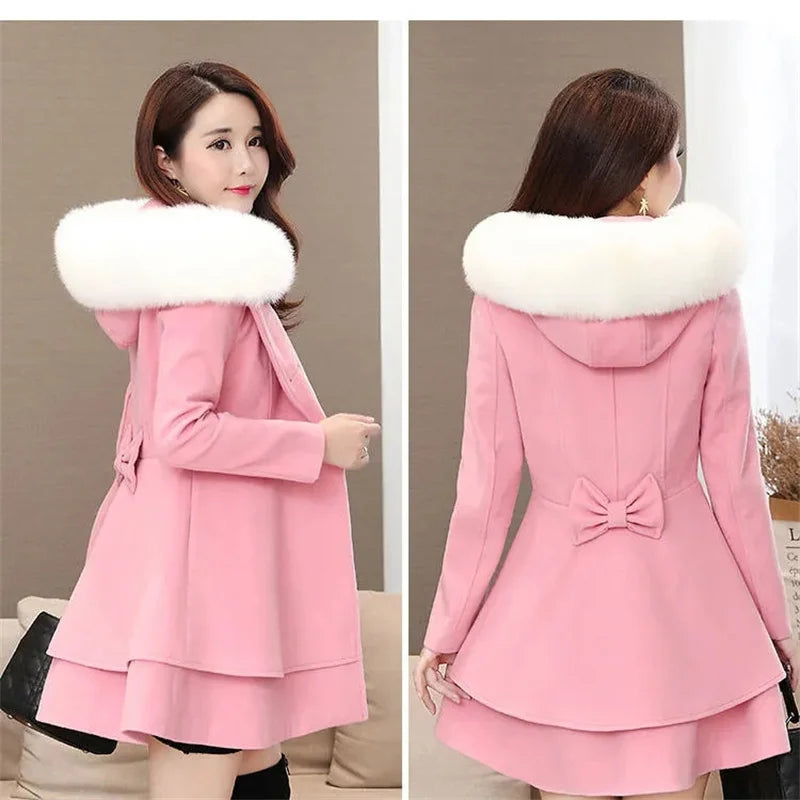 Women’s Wool Blend Long Coat Double-Breasted A-Line