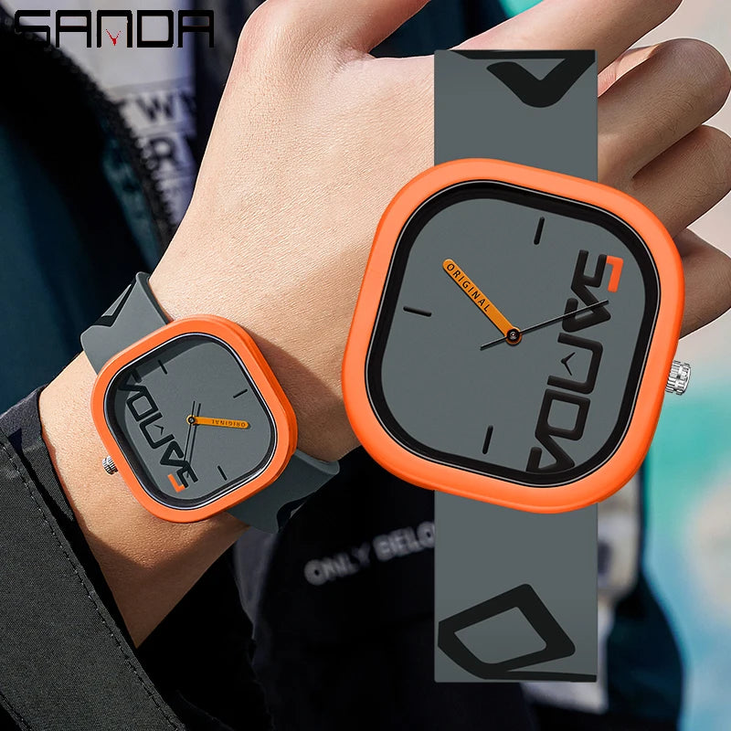 Men’s Square Quartz Watch With Silicone Strap