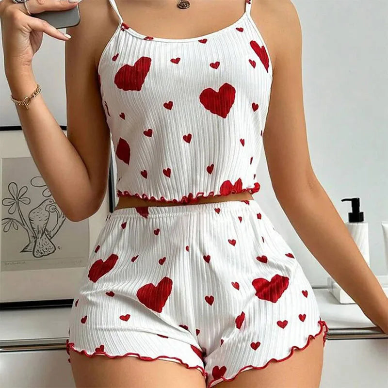Women’s Pajama Shorts Set With Tank Top – Soft Sleepwear