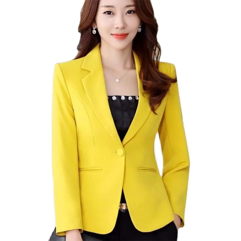 Women’s Slim Office Blazer Jacket Solid Single-Button