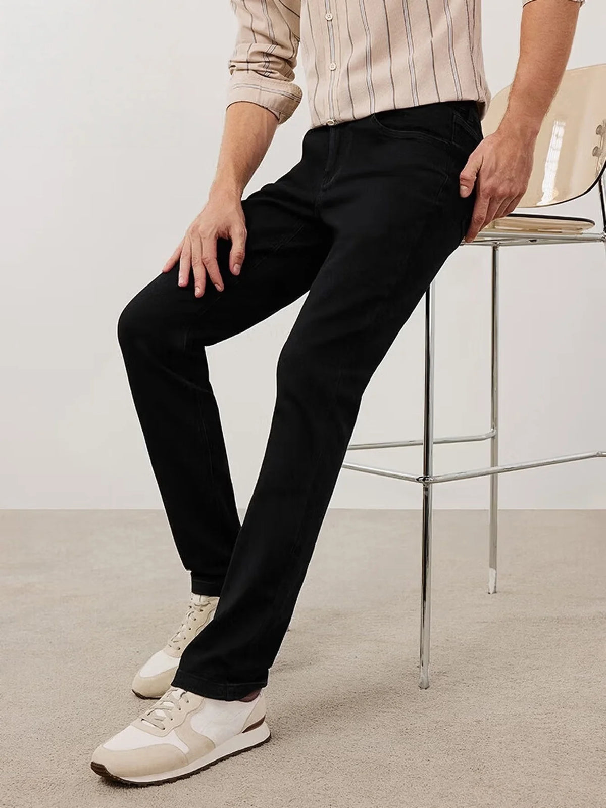 Men’s Slim Black Jeans High Waist Casual Denim Pants