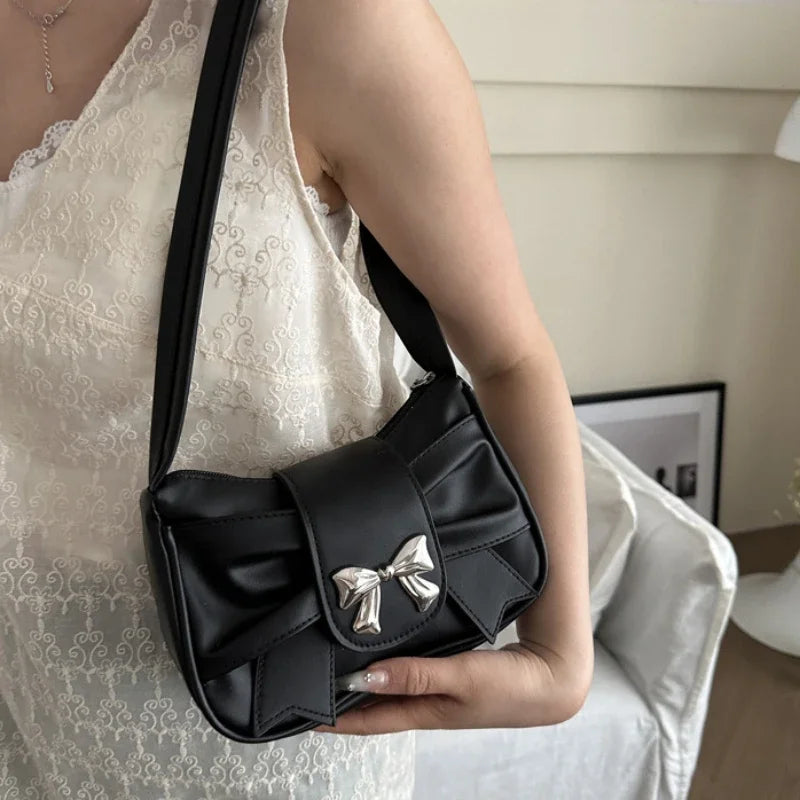Bow Shoulder Underarm Bag For Women PU Saddle Handbag