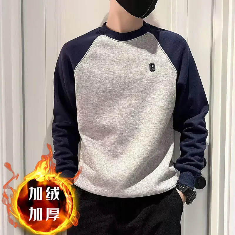 Men’s Fleece Color Block Sweatshirt – Casual Loose Fit