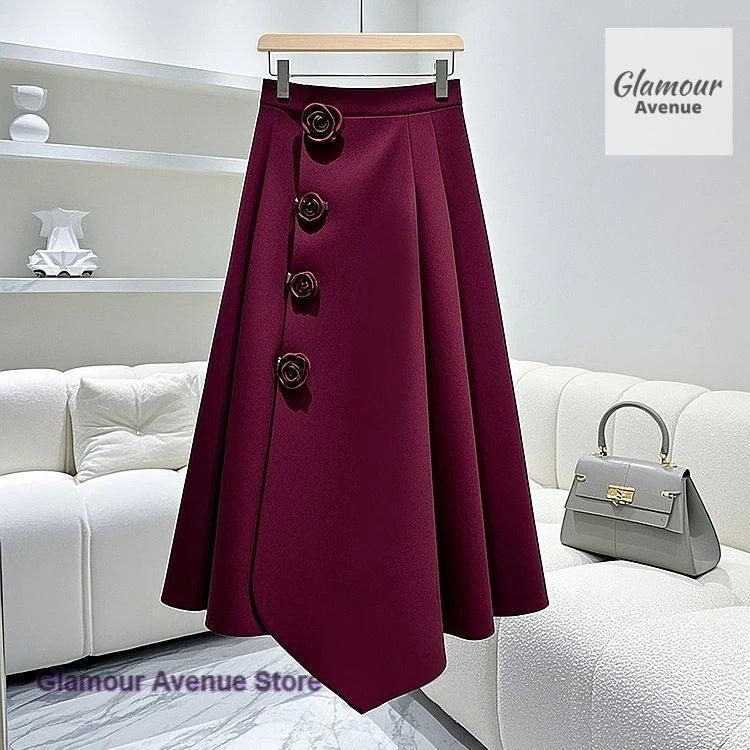 Women’s Solid A-Line Pleated Skirt – Ankle-Length