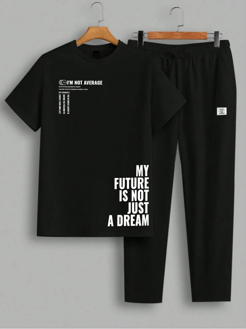 Men's Casual Letter Print Two-Piece T-Shirt Set