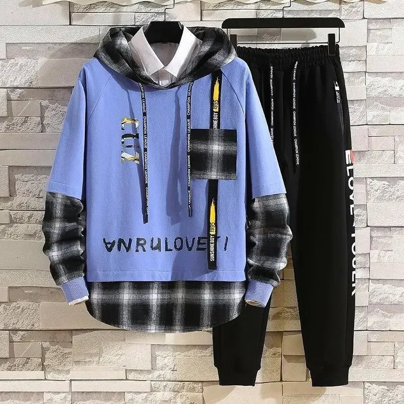 Men’s Casual Letter Patchwork Tracksuit Sweatshirt Set
