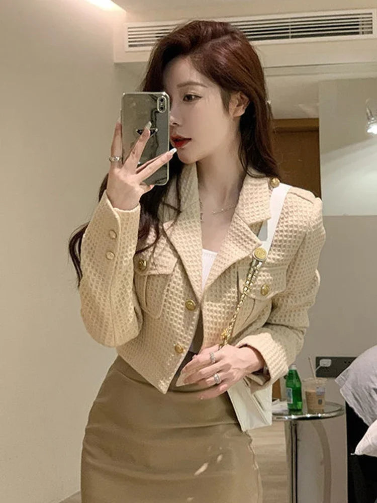 Women’s Cropped Tweed Blazer Jacket For Office & Casual