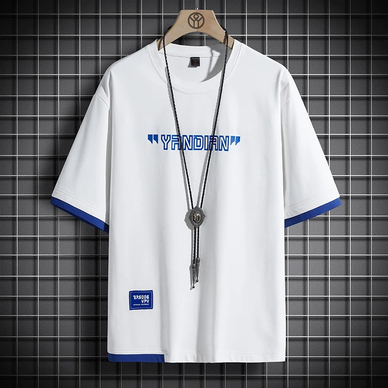 Men's Loose Hip Hop Patchwork T-Shirt, Casual Summer