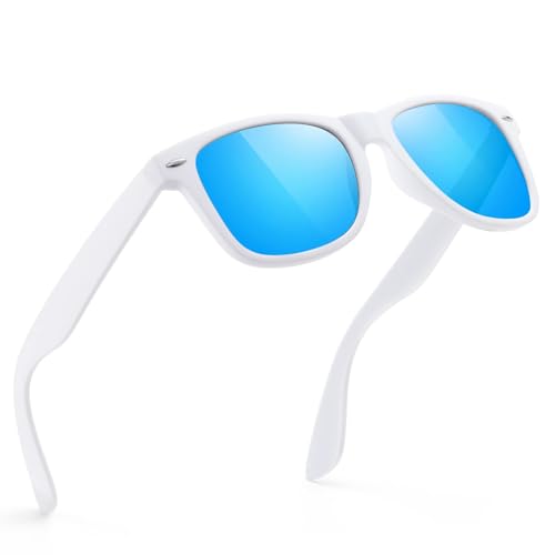 A08-white / Blue Color Polarized Square Sunglasses – UV Blocking Driving Shades