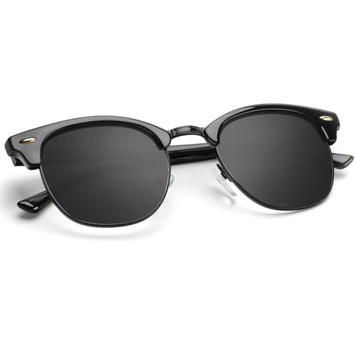 E4-(glass Lens | Non Polarized) Glossy Black | Black Rim Color Polarized Semi-Rimless Sunglasses for Men and Women