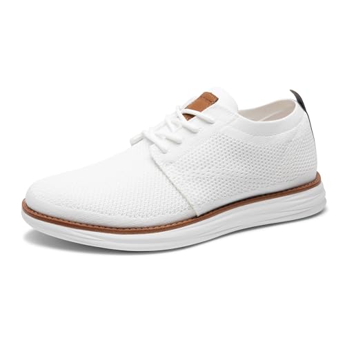 White Color Men's Knit Casual Dress Sneakers – Lightweight Comfort
