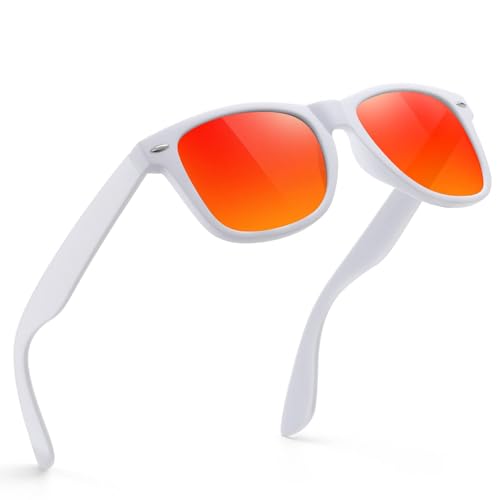 B-white | Red Color Polarized Square Sunglasses – UV Blocking Driving Shades