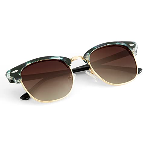 C21-(1 Pack) Glossy Blue Green Tortoise | Gradient Brown | Golden Rim Color Polarized Semi-Rimless Sunglasses for Men and Women