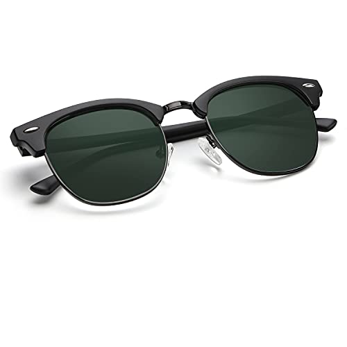 C13-(1 Pack) Matte Black | G15 | Black Rim Color Polarized Semi-Rimless Sunglasses for Men and Women
