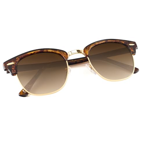 E6-(glass Lens | Non Polarized) Glossy Tortoise | Gold Rim Color Polarized Semi-Rimless Sunglasses for Men and Women