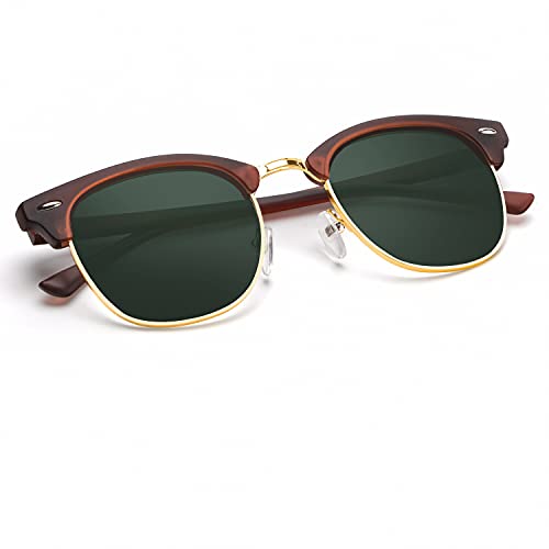 C18-(1 Pack) Matte Brown | G15 | Golden Rim Color Polarized Semi-Rimless Sunglasses for Men and Women