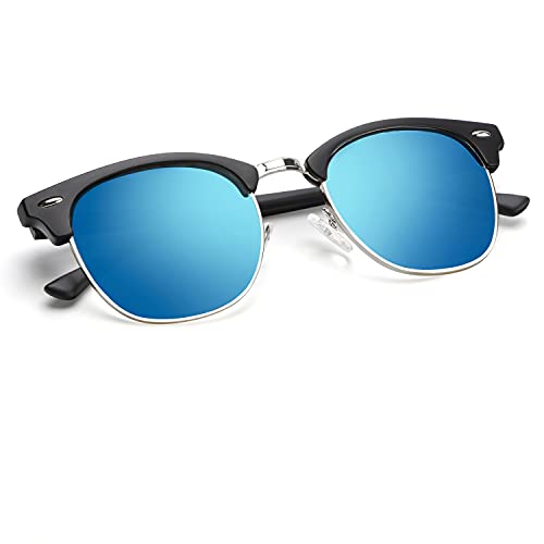 C12-matte Black | Silver Rim Color Polarized Semi-Rimless Sunglasses for Men and Women