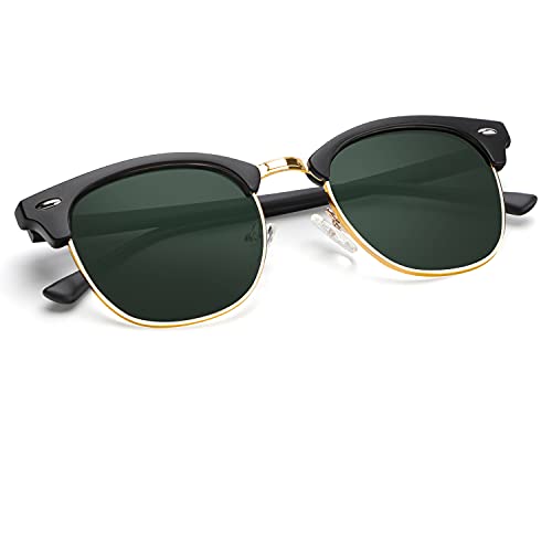 C08-matte Black | Gold Rim Color Polarized Semi-Rimless Sunglasses for Men and Women