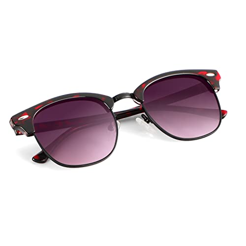 C19-(1 Pack) Glossy Claret Tortoise | Gradient Black Red | Black Rim Color Polarized Semi-Rimless Sunglasses for Men and Women
