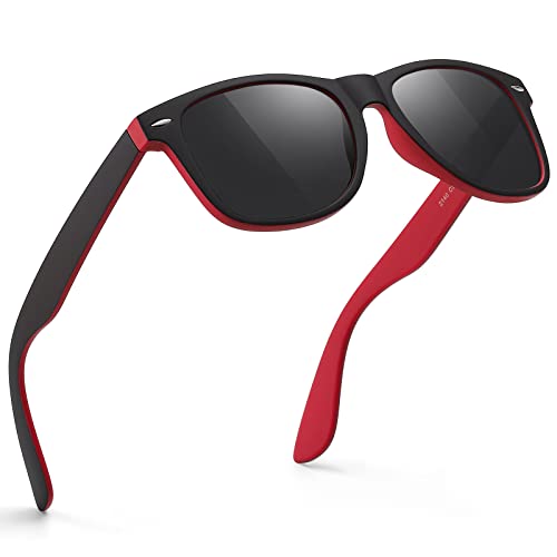 A25-red Inner / Black Outer / Black Color Polarized Square Sunglasses – UV Blocking Driving Shades