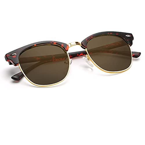C15-matte Tortoise | Gold Rim Color Polarized Semi-Rimless Sunglasses for Men and Women