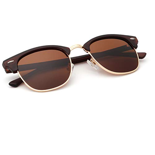 C04-matte Brown | Gold Rim Color Polarized Semi-Rimless Sunglasses for Men and Women