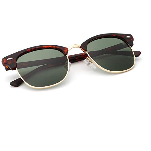 A01-(1 Pack) Matte Tortoise | G15 | Golden Rim Color Polarized Semi-Rimless Sunglasses for Men and Women