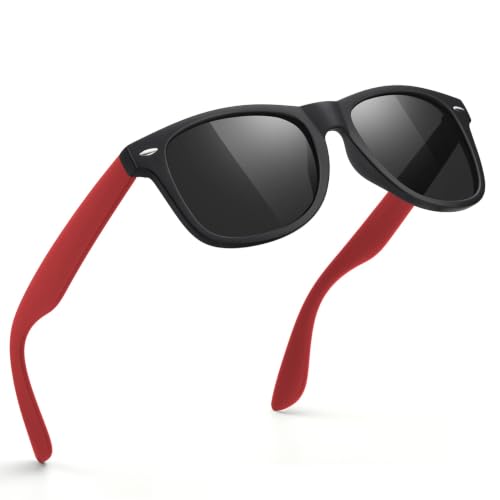 A27-matte Black / Black / Red Color Polarized Square Sunglasses – UV Blocking Driving Shades