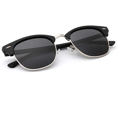 C03-(1 Pack) Matte Black | Black | Silver Rim Color Polarized Semi-Rimless Sunglasses for Men and Women