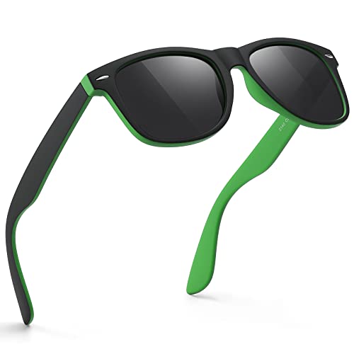 A32-green Inner / Black Outer / Black Color Polarized Square Sunglasses – UV Blocking Driving Shades