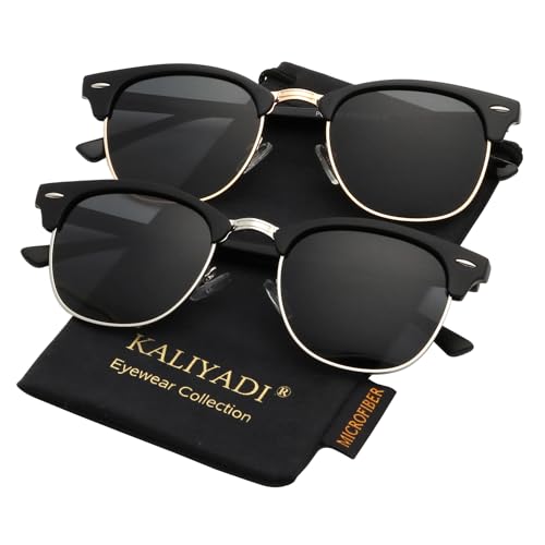 A06-(2 Pack) Glossy Black | Black | Golden Rim / Matte Black | Black | Silver Rim Color Polarized Semi-Rimless Sunglasses for Men and Women