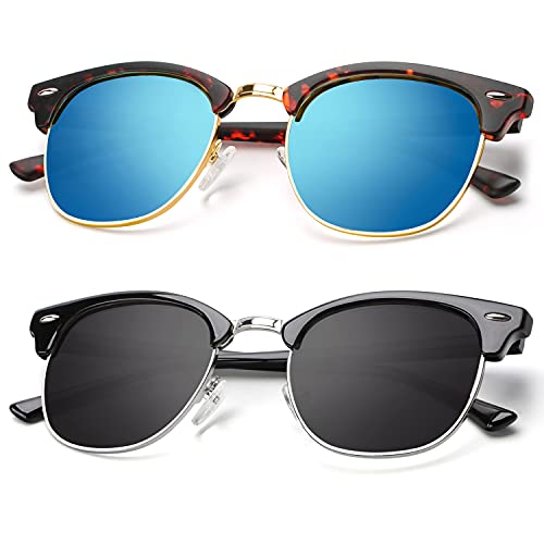 A12-(2 Pack) Matte Tortoise | Gold Rim / Glossy Black | Silver Rim Color Polarized Semi-Rimless Sunglasses for Men and Women