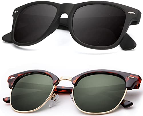 B02-(2 Pack) Glossy Tortoise | G15 | Golden Rim / Matte Black Color Polarized Semi-Rimless Sunglasses for Men and Women