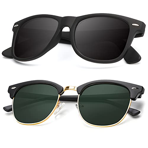B08-(2 Pack) Matte Black | G15 | Golden Rim / Matte Black Color Polarized Semi-Rimless Sunglasses for Men and Women