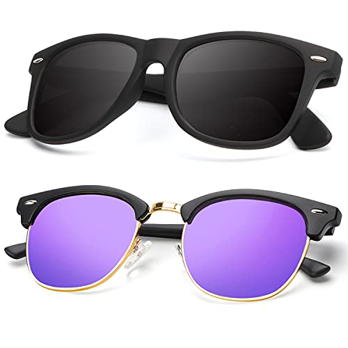 B17-(2 Pack) Matte Black | Gold Rim / Matte Black Color Polarized Semi-Rimless Sunglasses for Men and Women