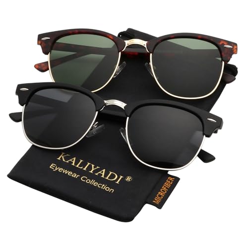 A07-(2 Pack) Matte Tortoise | G15 | Golden Rim / Matte Black | Black | Silver Rim Color Polarized Semi-Rimless Sunglasses for Men and Women