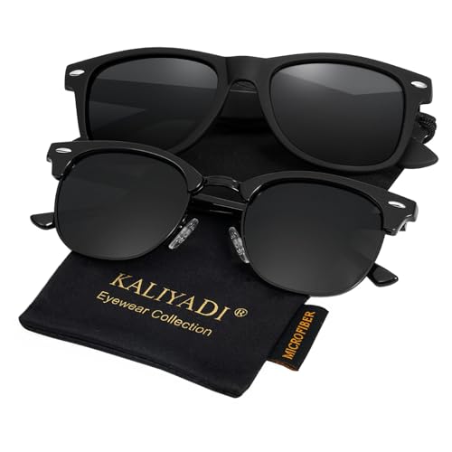 B03-(2 Pack) Glossy Black | Black | Black Rim / Matte Black Color Polarized Semi-Rimless Sunglasses for Men and Women