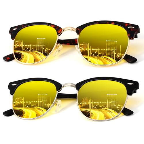 A30-(2 Pack) Tortoise / Matte Black Silver Color Polarized Semi-Rimless Sunglasses for Men and Women