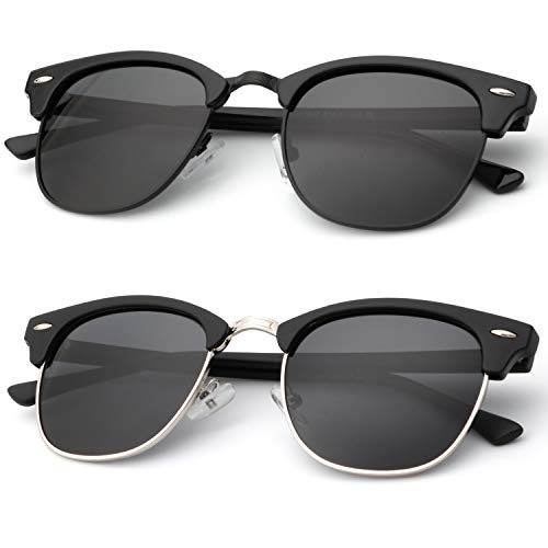 A02-(2 Pack) Glossy Black | Black | Black Rim / Matte Black | Black | Silver Rim Color Polarized Semi-Rimless Sunglasses for Men and Women